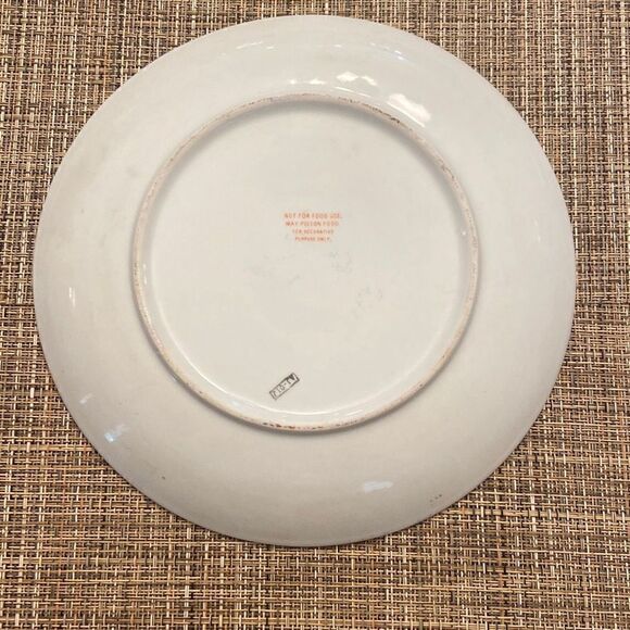 Burgundy Gold Green Floral Decorative Oriental Plate Gold Rim Raised Gold Accent - Picture 7 of 8